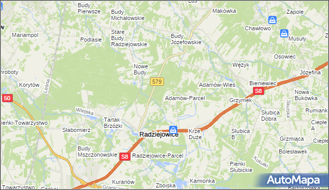 mapa Adamów-Parcel, Adamów-Parcel na mapie Targeo