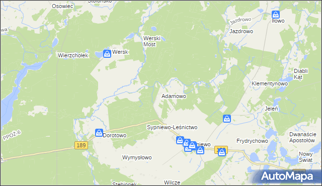 mapa Adamowo gmina Więcbork, Adamowo gmina Więcbork na mapie Targeo