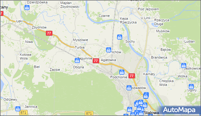 mapa Agatówka gmina Zaleszany, Agatówka gmina Zaleszany na mapie Targeo