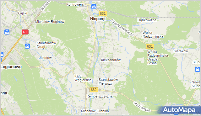 mapa Aleksandrów gmina Nieporęt, Aleksandrów gmina Nieporęt na mapie Targeo