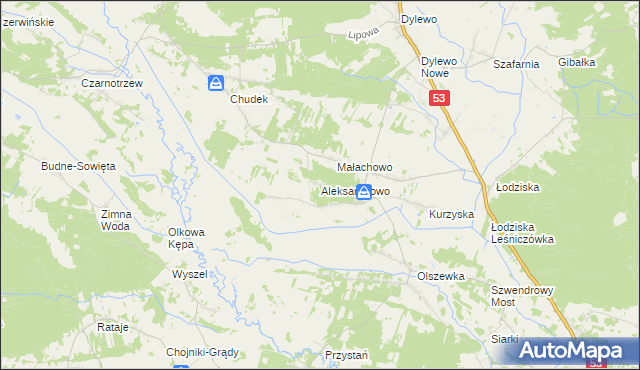 mapa Aleksandrowo gmina Lelis, Aleksandrowo gmina Lelis na mapie Targeo