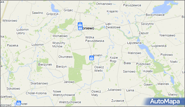 mapa Anielin gmina Boniewo, Anielin gmina Boniewo na mapie Targeo