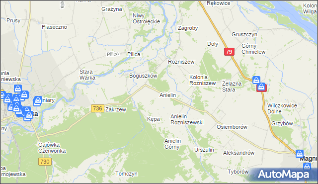 mapa Anielin gmina Magnuszew, Anielin gmina Magnuszew na mapie Targeo