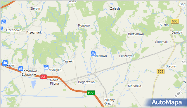 mapa Aniołowo gmina Pasłęk, Aniołowo gmina Pasłęk na mapie Targeo