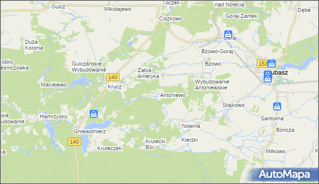 mapa Antoniewo gmina Lubasz, Antoniewo gmina Lubasz na mapie Targeo