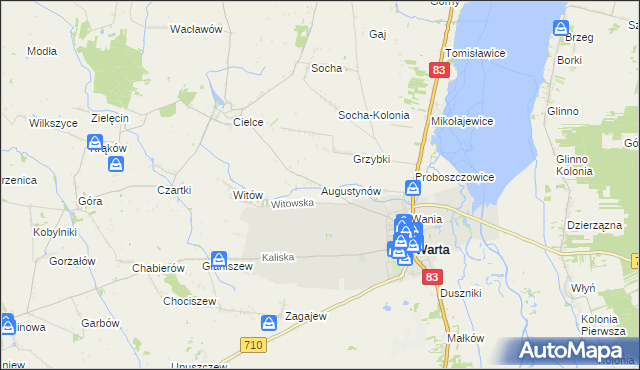 mapa Augustynów gmina Warta, Augustynów gmina Warta na mapie Targeo
