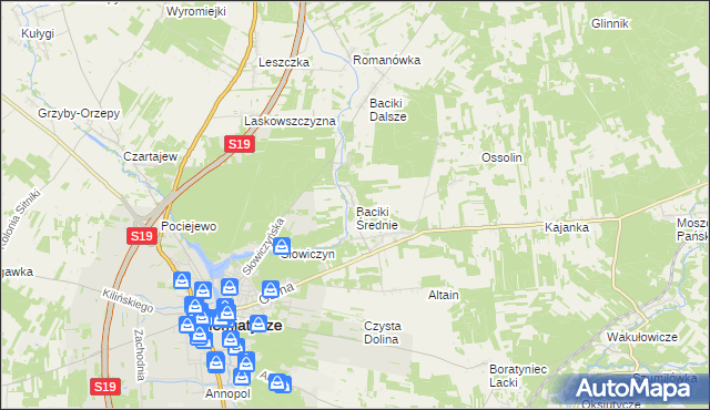 mapa Baciki Średnie, Baciki Średnie na mapie Targeo