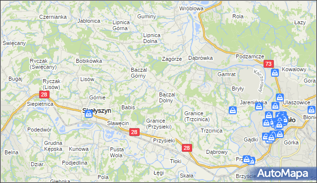 mapa Bączal Dolny, Bączal Dolny na mapie Targeo