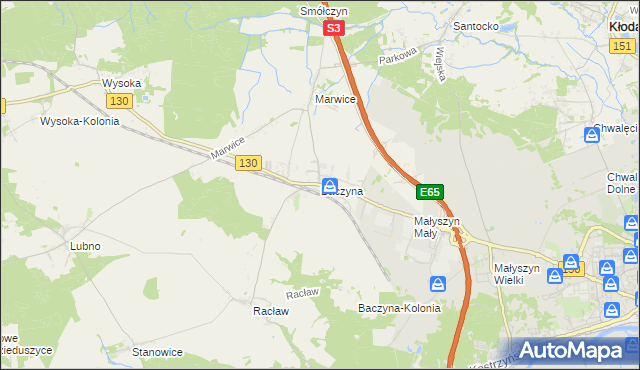 mapa Baczyna gmina Lubiszyn, Baczyna gmina Lubiszyn na mapie Targeo