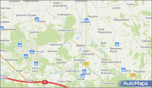 mapa Bądków gmina Zgierz, Bądków gmina Zgierz na mapie Targeo