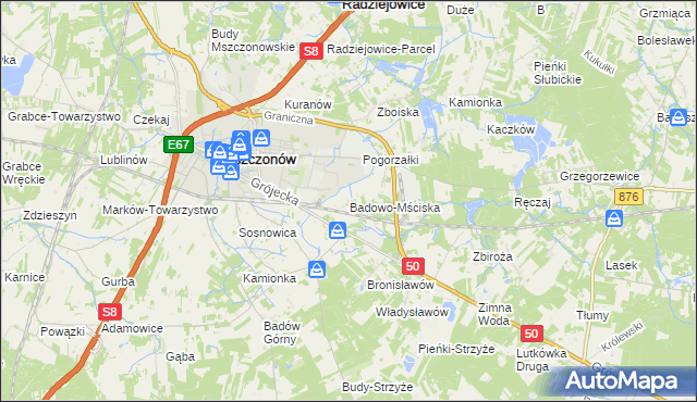 mapa Badowo-Mściska, Badowo-Mściska na mapie Targeo