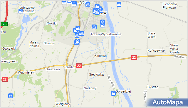 mapa Bałdowo gmina Tczew, Bałdowo gmina Tczew na mapie Targeo