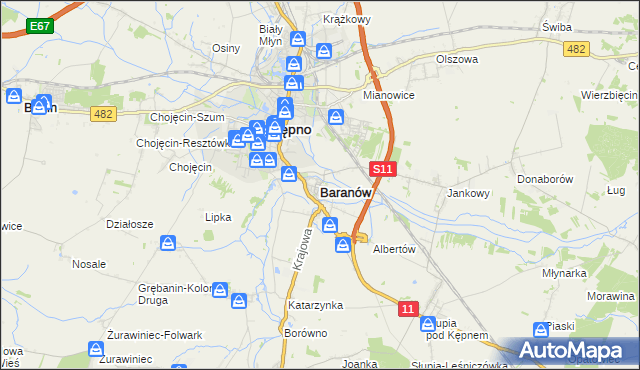 mapa Baranów powiat kępiński, Baranów powiat kępiński na mapie Targeo