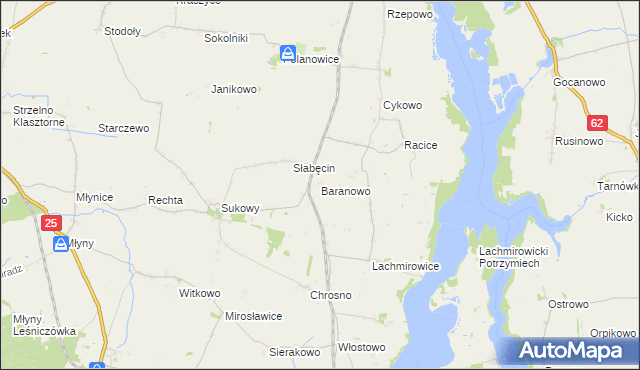 mapa Baranowo gmina Kruszwica, Baranowo gmina Kruszwica na mapie Targeo