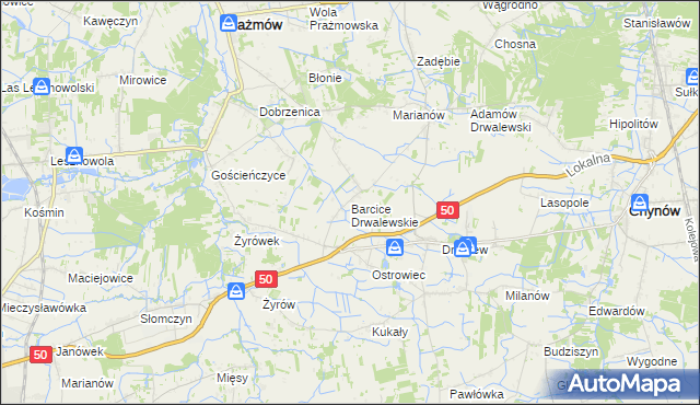 mapa Barcice Drwalewskie, Barcice Drwalewskie na mapie Targeo