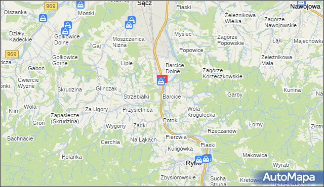 mapa Barcice gmina Stary Sącz, Barcice gmina Stary Sącz na mapie Targeo