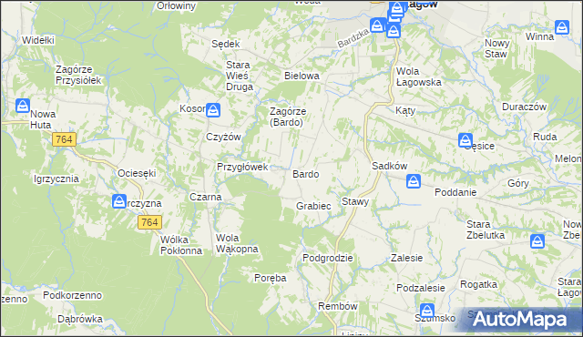 mapa Bardo gmina Raków, Bardo gmina Raków na mapie Targeo