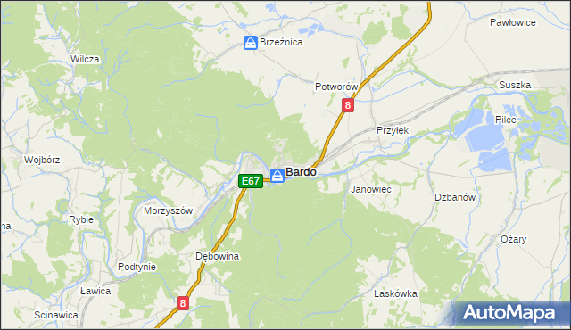 mapa Bardo powiat ząbkowicki, Bardo powiat ząbkowicki na mapie Targeo