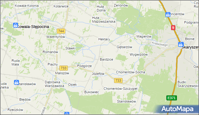 mapa Bardzice, Bardzice na mapie Targeo