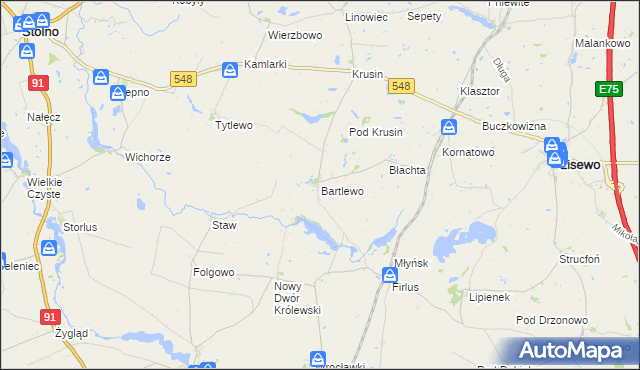 mapa Bartlewo gmina Lisewo, Bartlewo gmina Lisewo na mapie Targeo