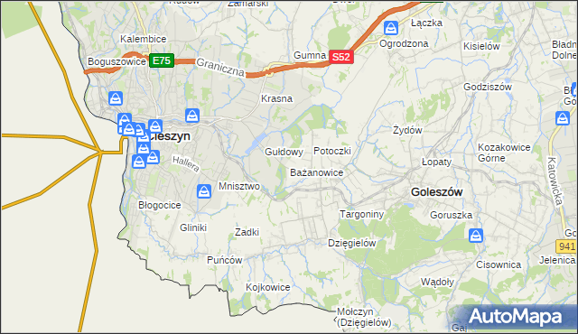mapa Bażanowice, Bażanowice na mapie Targeo