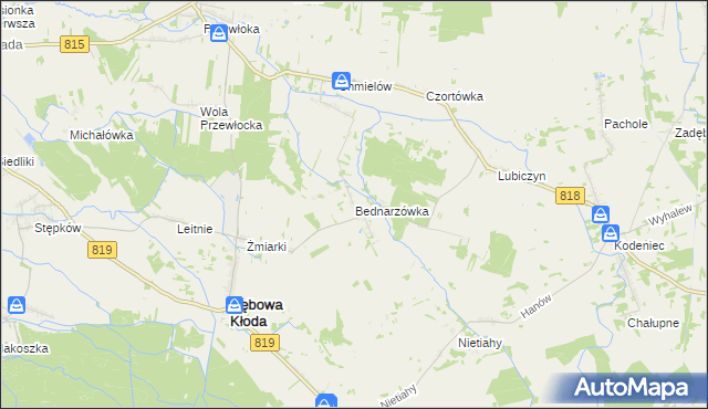 mapa Bednarzówka gmina Dębowa Kłoda, Bednarzówka gmina Dębowa Kłoda na mapie Targeo