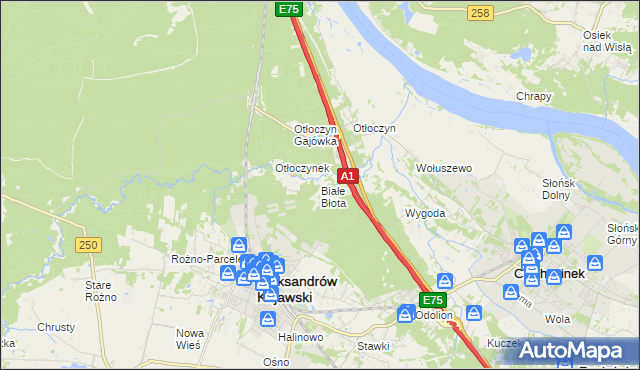 mapa Białe Błota gmina Aleksandrów Kujawski, Białe Błota gmina Aleksandrów Kujawski na mapie Targeo