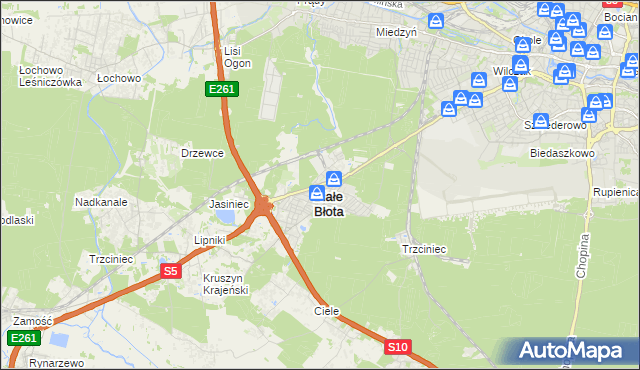 mapa Białe Błota powiat bydgoski, Białe Błota powiat bydgoski na mapie Targeo