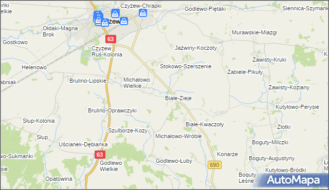 mapa Białe-Zieje, Białe-Zieje na mapie Targeo