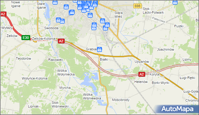 mapa Białki gmina Siedlce, Białki gmina Siedlce na mapie Targeo