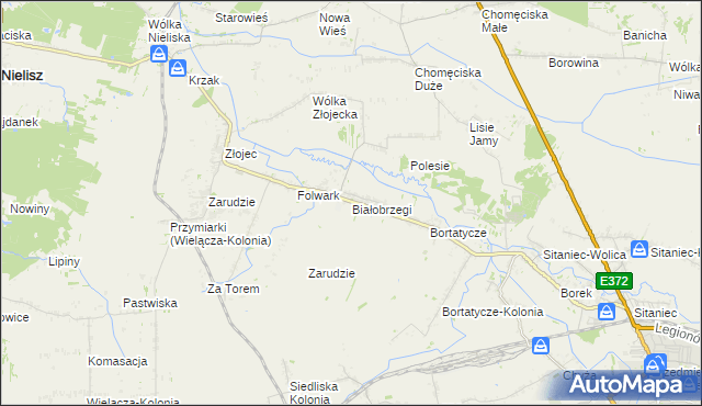 mapa Białobrzegi gmina Zamość, Białobrzegi gmina Zamość na mapie Targeo