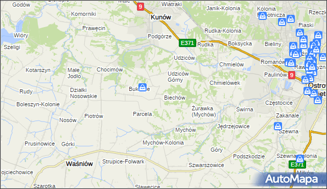 mapa Biechów gmina Kunów, Biechów gmina Kunów na mapie Targeo