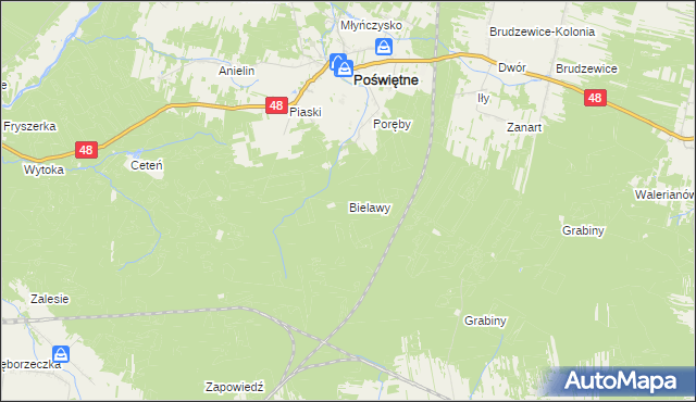 mapa Bielawy gmina Poświętne, Bielawy gmina Poświętne na mapie Targeo