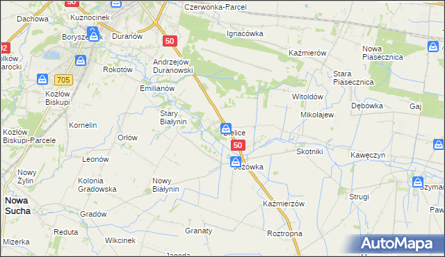 mapa Bielice gmina Sochaczew, Bielice gmina Sochaczew na mapie Targeo