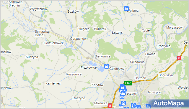 mapa Bierkowice, Bierkowice na mapie Targeo