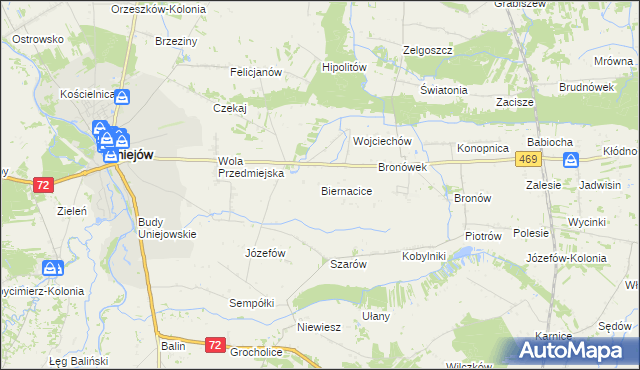 mapa Biernacice gmina Wartkowice, Biernacice gmina Wartkowice na mapie Targeo