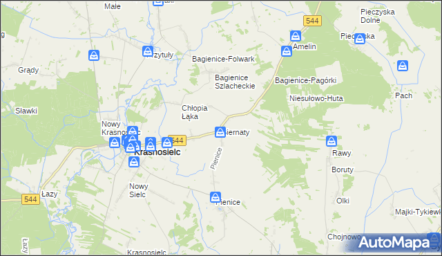 mapa Biernaty gmina Krasnosielc, Biernaty gmina Krasnosielc na mapie Targeo