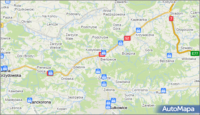 mapa Biertowice, Biertowice na mapie Targeo