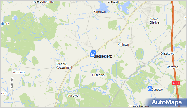 mapa Biesiekierz powiat koszaliński, Biesiekierz powiat koszaliński na mapie Targeo