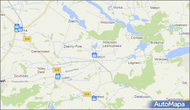 mapa Bieżyń, Bieżyń na mapie Targeo