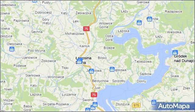 mapa Bilsko gmina Łososina Dolna, Bilsko gmina Łososina Dolna na mapie Targeo