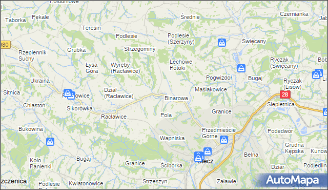 mapa Binarowa, Binarowa na mapie Targeo