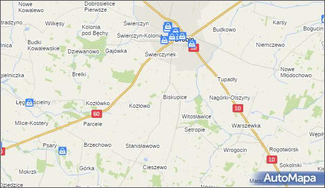 mapa Biskupice gmina Drobin, Biskupice gmina Drobin na mapie Targeo
