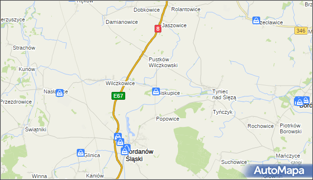 mapa Biskupice gmina Jordanów Śląski, Biskupice gmina Jordanów Śląski na mapie Targeo