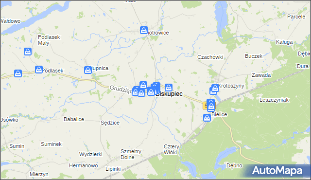mapa Biskupiec powiat nowomiejski, Biskupiec powiat nowomiejski na mapie Targeo