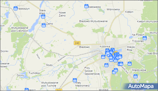 mapa Bladowo gmina Tuchola, Bladowo gmina Tuchola na mapie Targeo