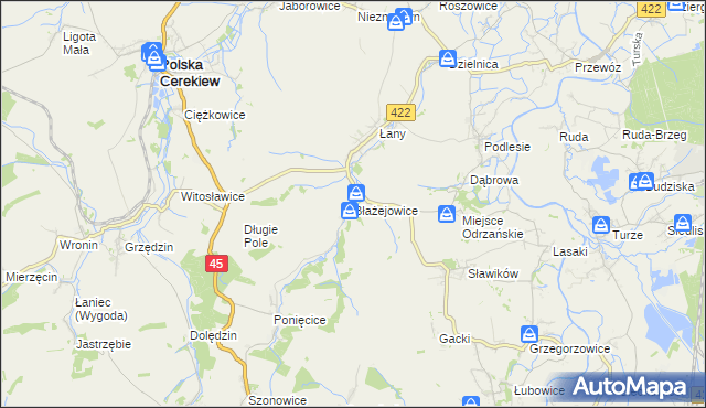 mapa Błażejowice gmina Cisek, Błażejowice gmina Cisek na mapie Targeo