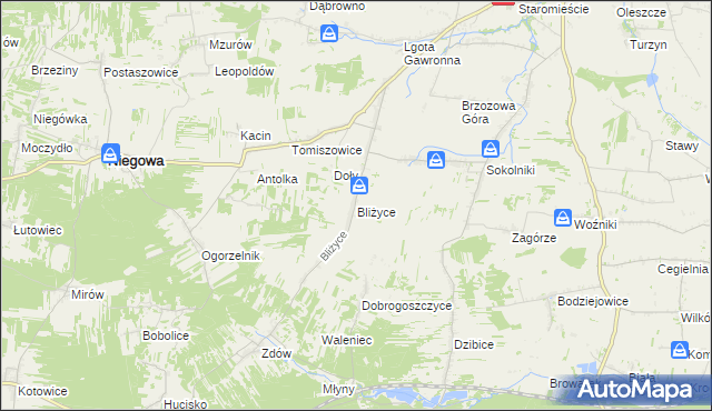 mapa Bliżyce gmina Niegowa, Bliżyce gmina Niegowa na mapie Targeo
