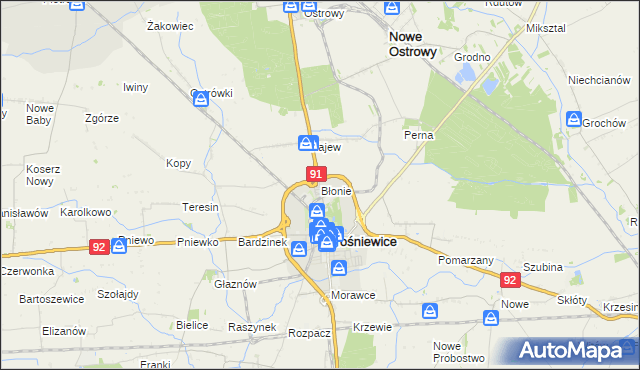 mapa Błonie gmina Krośniewice, Błonie gmina Krośniewice na mapie Targeo