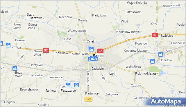 mapa Błonie powiat warszawski zachodni, Błonie powiat warszawski zachodni na mapie Targeo